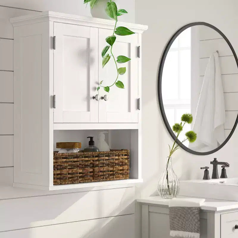 Pensile in legno bianco a 2 ripiani, singolo