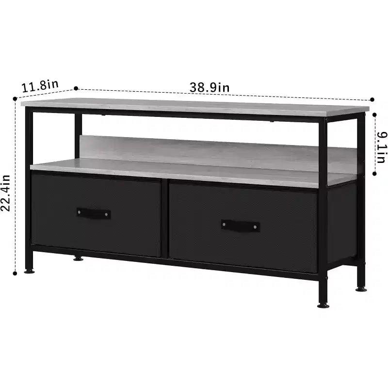 Mobile TV a 2 cassetti con mensola aperta, nero/grigio/legno retrò, per TV da 32 a 50", montaggio da 1 persona