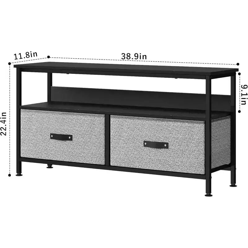 Mobile TV a 2 cassetti con mensola aperta, nero/grigio/legno retrò, per TV da 32 a 50", montaggio da 1 persona