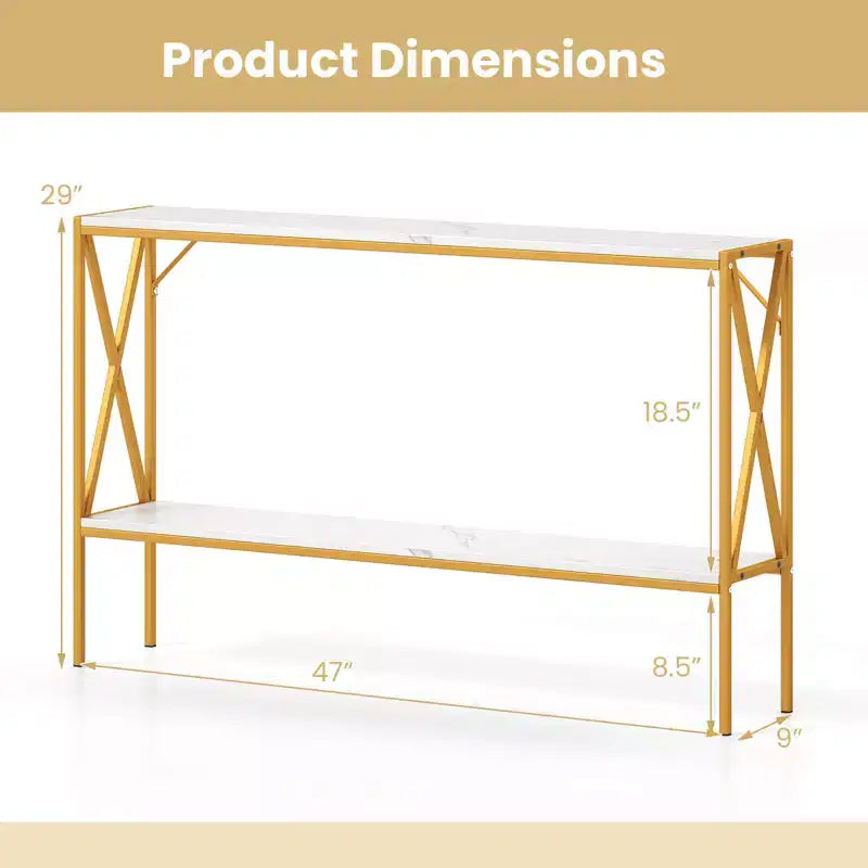 Tavolino Console Stretto a 2 Ripiani con Scaffale Contenitore, Marrone/Bianco, per 1