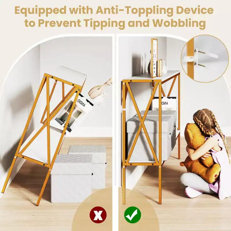 Tavolino Console Stretto a 2 Ripiani con Scaffale Contenitore, Marrone/Bianco, per 1
