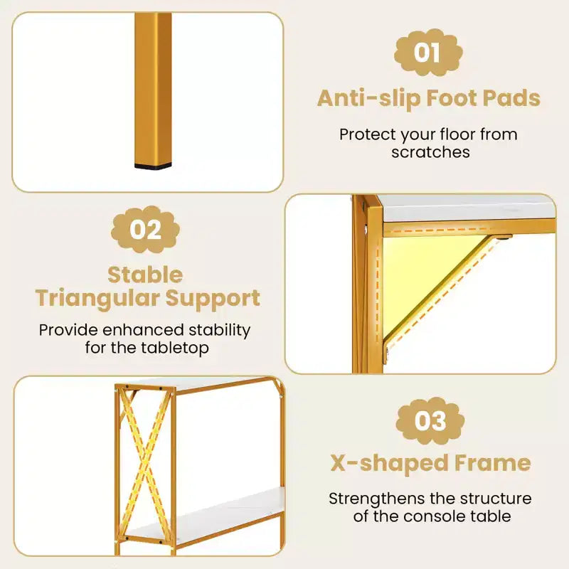 Tavolino Console Stretto a 2 Ripiani con Scaffale Contenitore, Marrone/Bianco, per 1