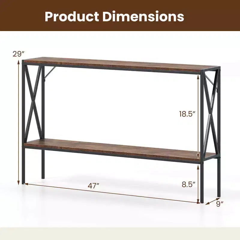 Tavolino Console Stretto a 2 Ripiani con Scaffale Contenitore, Marrone/Bianco, per 1