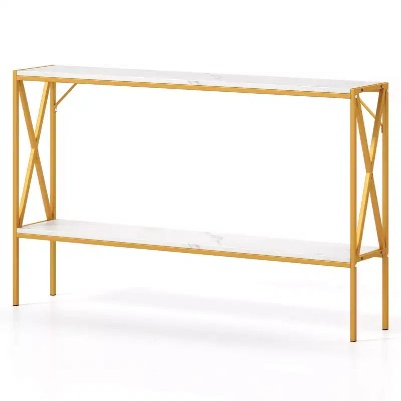 Tavolino Console Stretto a 2 Ripiani con Scaffale Contenitore, Marrone/Bianco, per 1