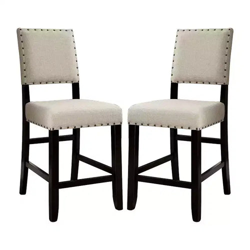 Simple Relax Set of 2 Upholstered Counter Height Chairs in Antique Black and Beige