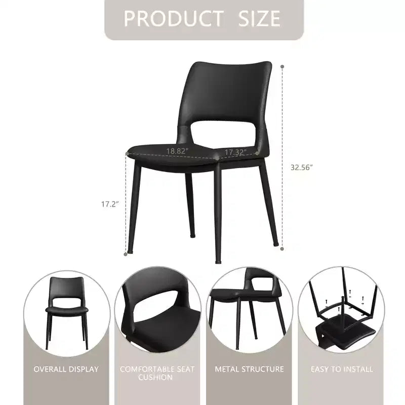 Sedia da pranzo in pelle sintetica nera, stile moderno, set da 2