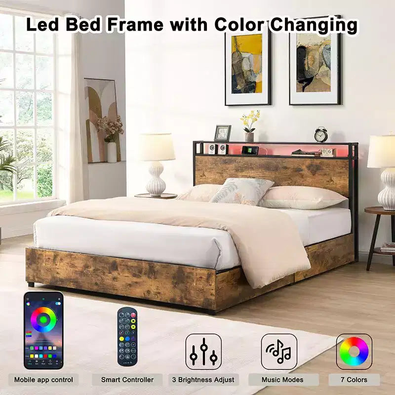 Struttura letto a piattaforma grigio antico/nero+marrone/marrone antico