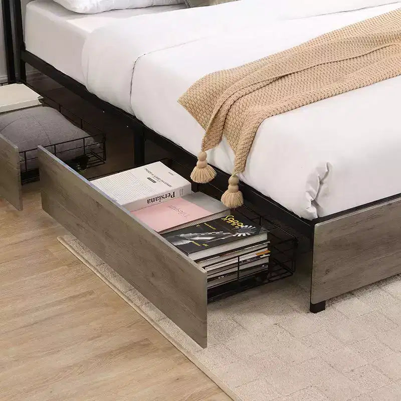 Struttura letto a piattaforma grigio antico/nero+marrone/marrone antico