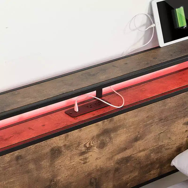 Struttura letto a piattaforma grigio antico/nero+marrone/marrone antico