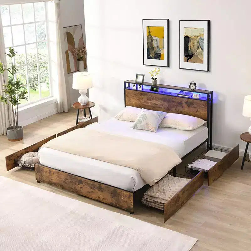 Struttura letto a piattaforma grigio antico/nero+marrone/marrone antico