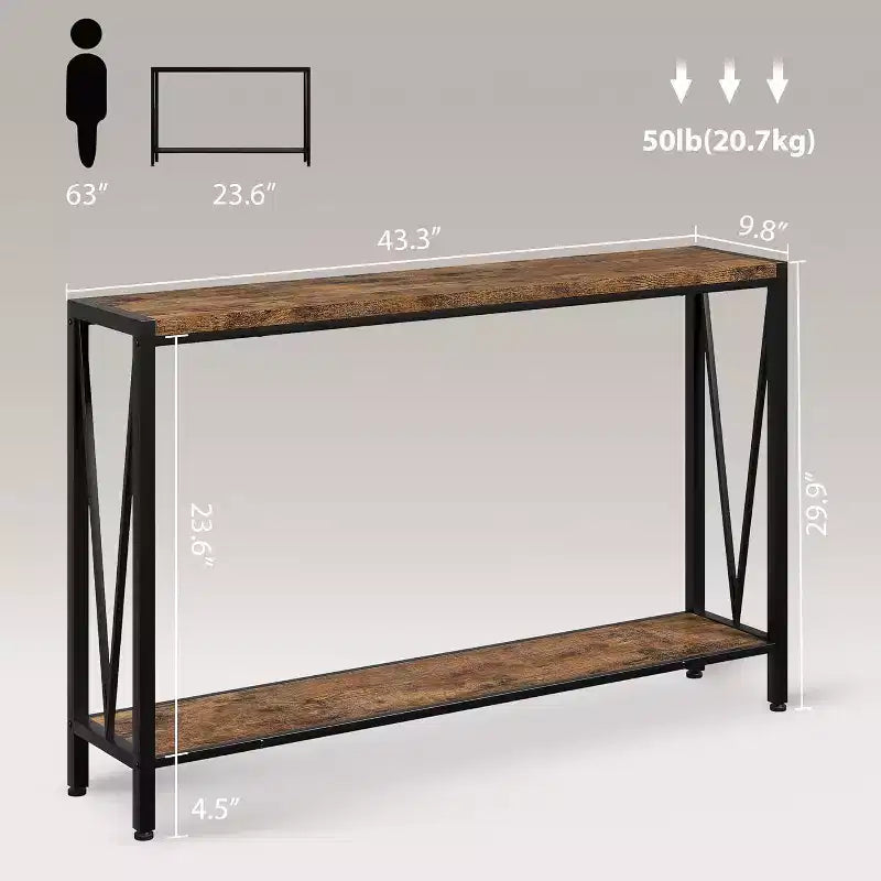 Tavolo consolle a 2 ripiani V-Design in metallo da 109 cm nero/marrone/grigio per ingresso e soggiorno