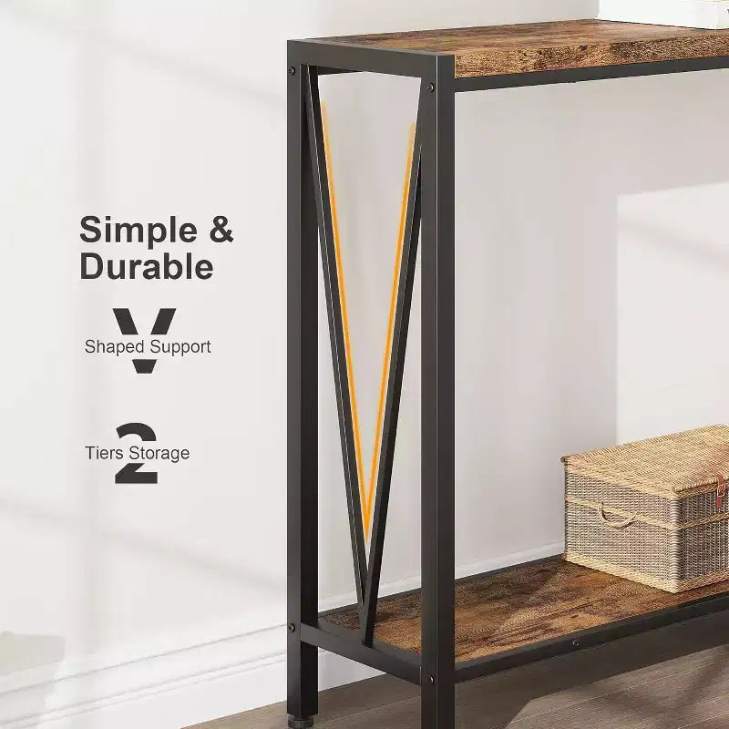 Tavolo consolle a 2 ripiani V-Design in metallo da 109 cm nero/marrone/grigio per ingresso e soggiorno