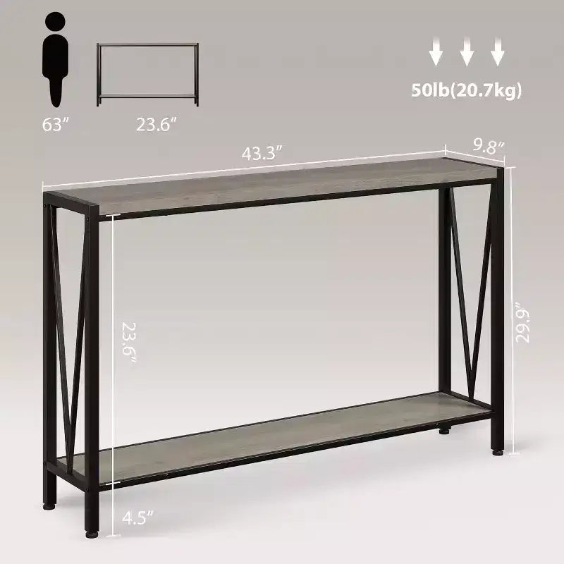 Tavolo consolle a 2 ripiani V-Design in metallo da 109 cm nero/marrone/grigio per ingresso e soggiorno