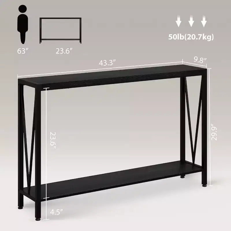 Tavolo consolle a 2 ripiani V-Design in metallo da 109 cm nero/marrone/grigio per ingresso e soggiorno