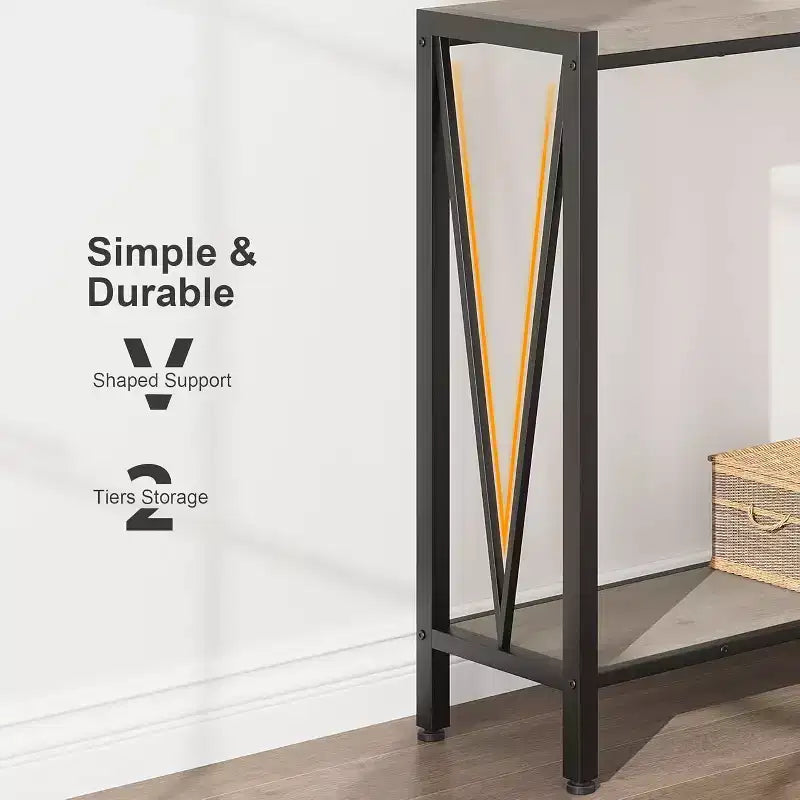 Tavolo consolle a 2 ripiani V-Design in metallo da 109 cm nero/marrone/grigio per ingresso e soggiorno