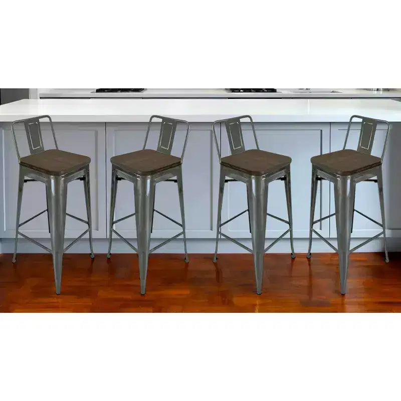Sgabello da bar con schienale basso marrone e grigio, set da 4 (fino a 113 kg ciascuno)