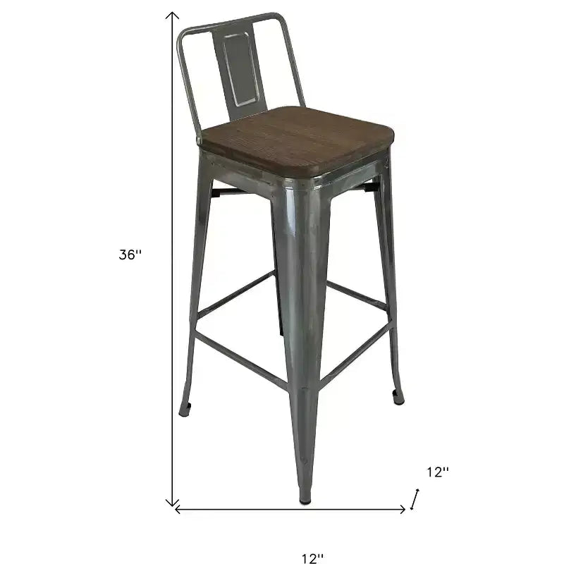 Sgabello da bar con schienale basso marrone e grigio, set da 4 (fino a 113 kg ciascuno)