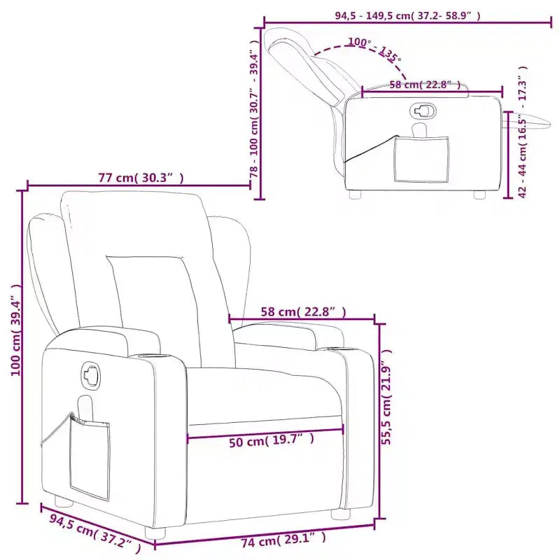 Poltrona Reclinabile Manuale in Tessuto Verde Scuro con Massaggio, Posto Singolo