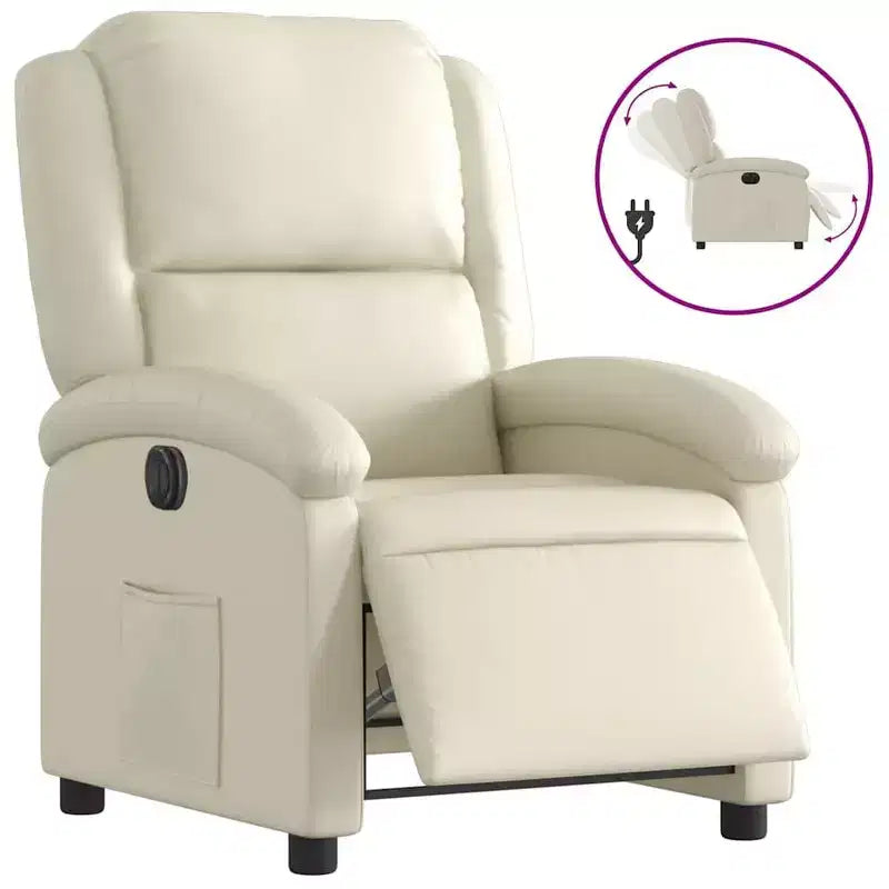 vidaXL Electric Recliner Chair - Cream Faux Leather Reclining Armchair with Motorized Adjustments for Elderly, Living Room Comfort