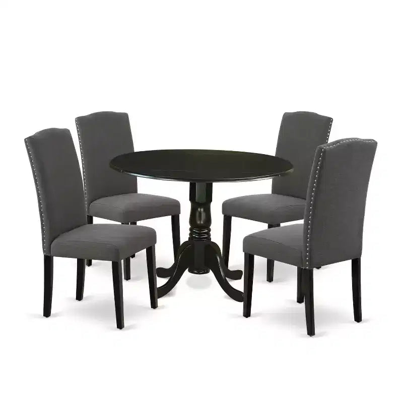 Set da pranzo rotondo con ante a ribalta, nero, 5 pezzi, 4 posti a sedere