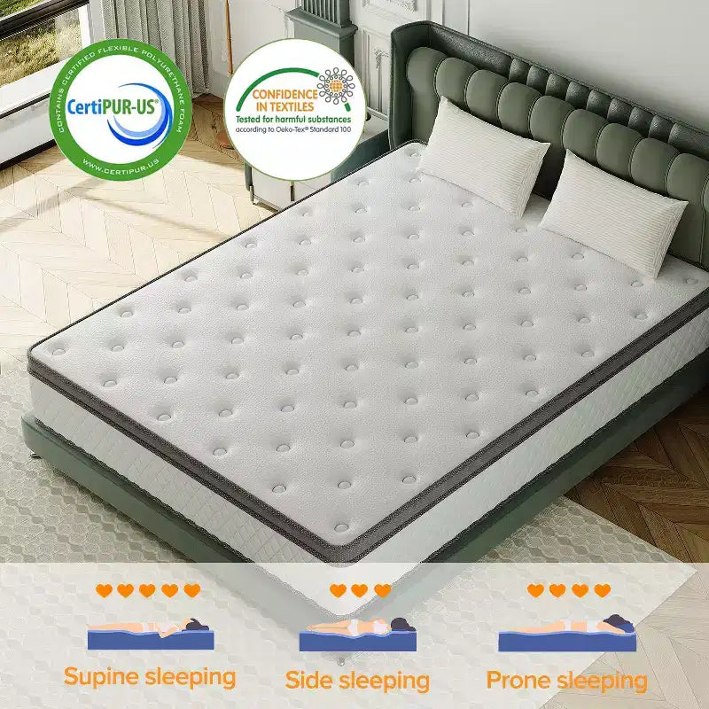 Materasso a molle insacchettate ibrido bianco, rigidità media, singolo/una piazza e mezza/matrimoniale/king size