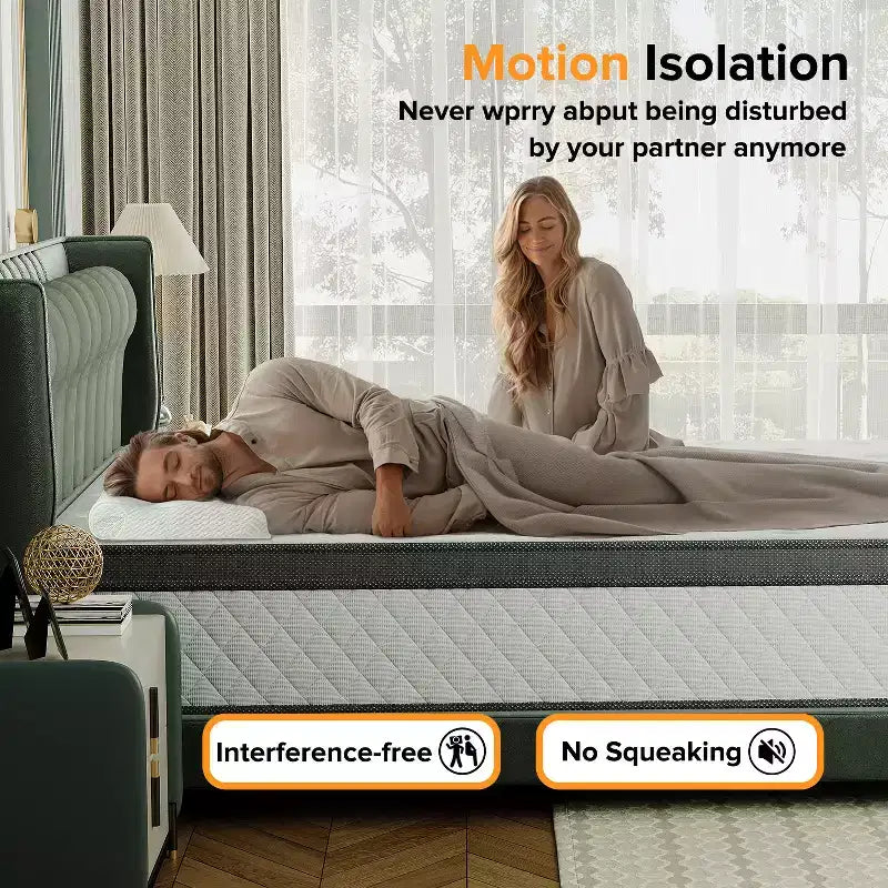Materasso a molle insacchettate ibrido bianco, rigidità media, singolo/una piazza e mezza/matrimoniale/king size