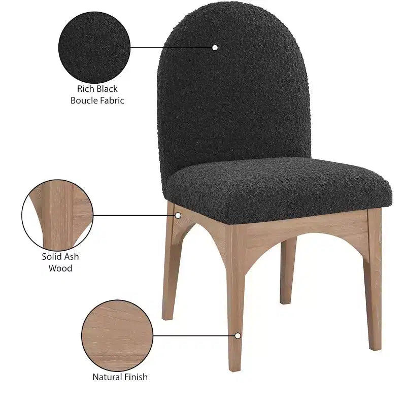 Sedia da pranzo in tessuto bouclé nero/crema stile Art Déco, 1 posto