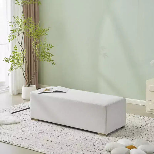 Panca Ottomana Rettangolare Imbottita Beige, Posto Singolo