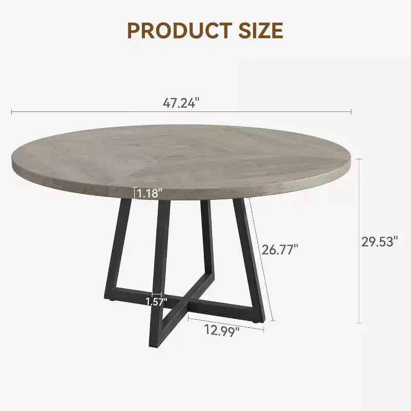 Tavolo rotondo da pranzo grigio, stile industriale, 4 posti (senza sedie)