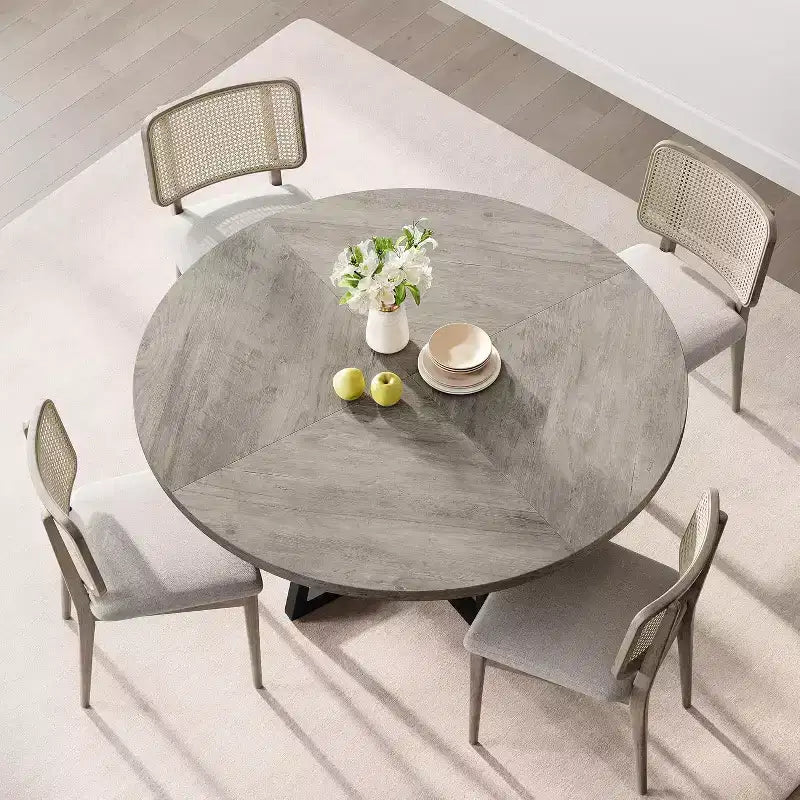 Tavolo rotondo da pranzo grigio, stile industriale, 4 posti (senza sedie)