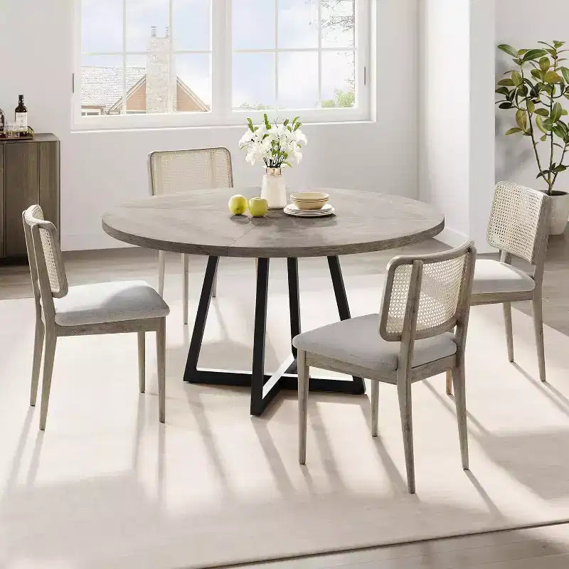 Tavolo rotondo da pranzo grigio, stile industriale, 4 posti (senza sedie)