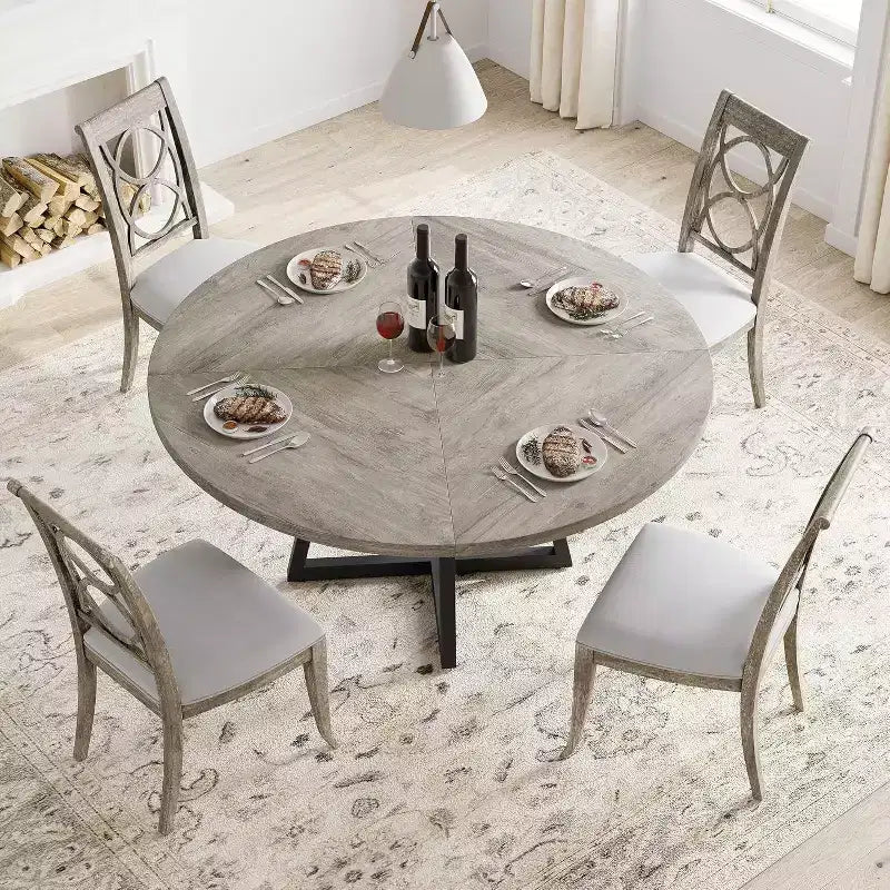Tavolo rotondo da pranzo grigio, stile industriale, 4 posti (senza sedie)