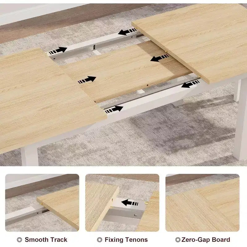 Tavolo da pranzo allungabile Off-White, rettangolare, 4-8 posti a sedere