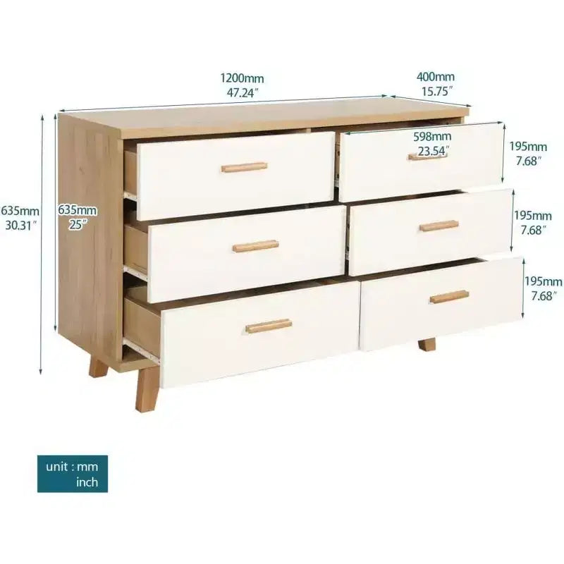 Madia contenitore bianca a 6 cassetti, larghezza 119 cm, montaggio 1 persona