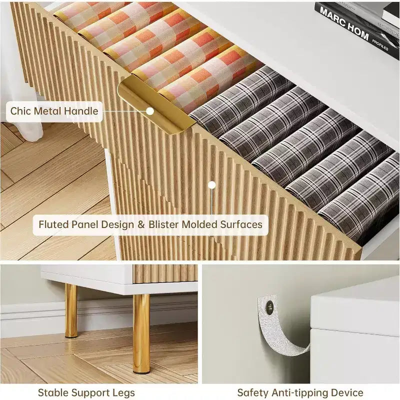 Comò a 3 cassetti, Verde / Naturale / Rosa / Bianco, Cassettiera moderna in legno, Per uso individuale