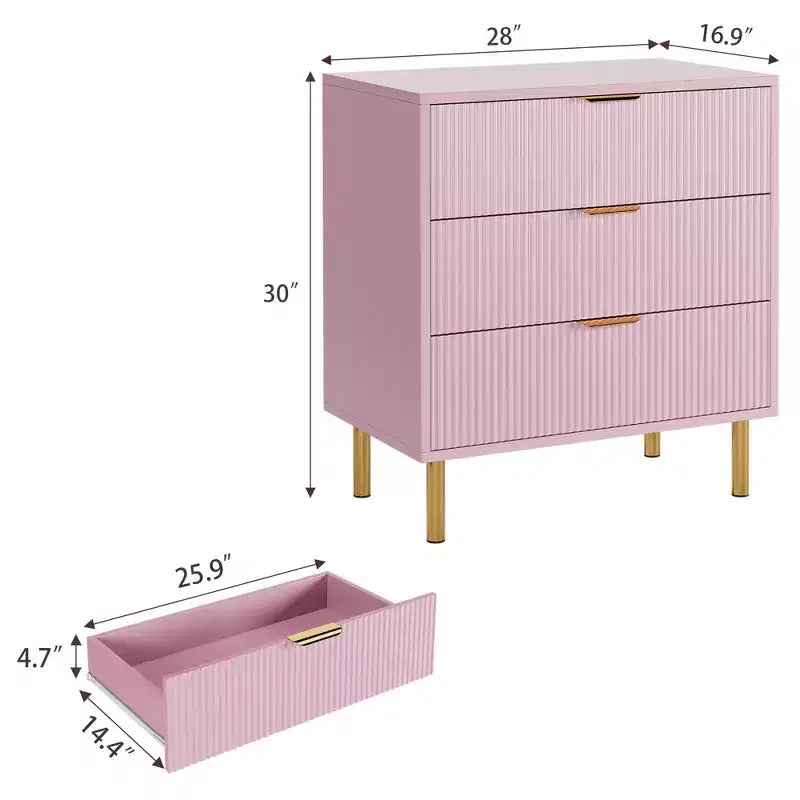 Comò a 3 cassetti, Verde / Naturale / Rosa / Bianco, Cassettiera moderna in legno, Per uso individuale