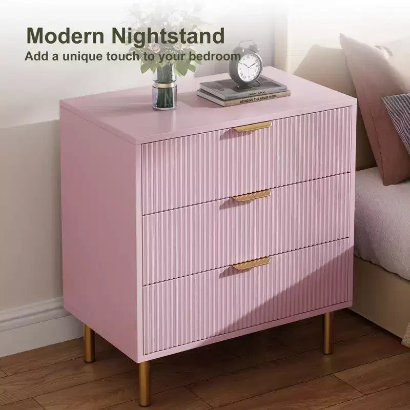 Comò a 3 cassetti, Verde / Naturale / Rosa / Bianco, Cassettiera moderna in legno, Per uso individuale