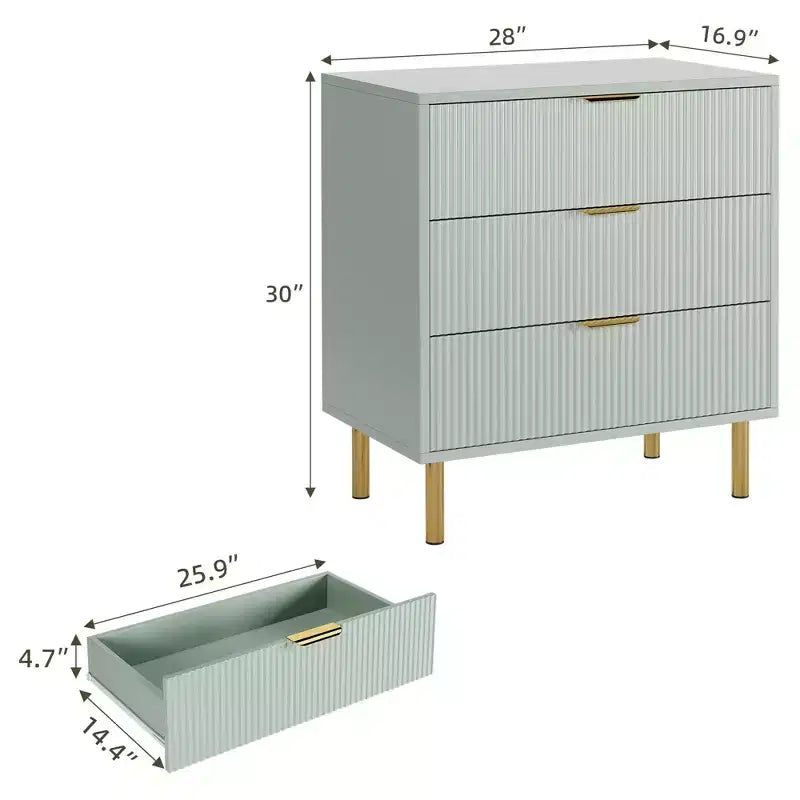 Comò a 3 cassetti, Verde / Naturale / Rosa / Bianco, Cassettiera moderna in legno, Per uso individuale