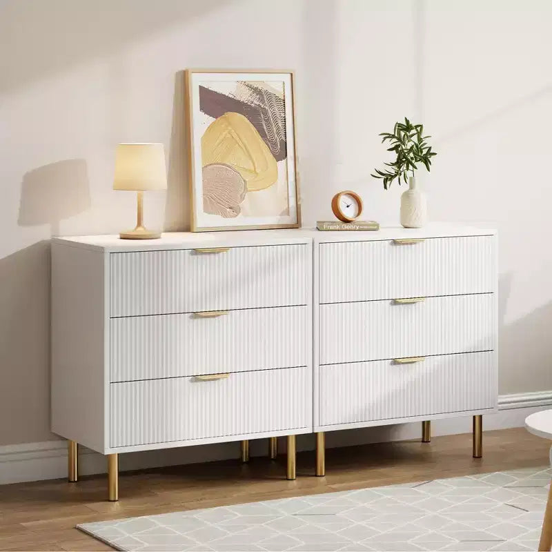 Comò a 3 cassetti, Verde / Naturale / Rosa / Bianco, Cassettiera moderna in legno, Per uso individuale