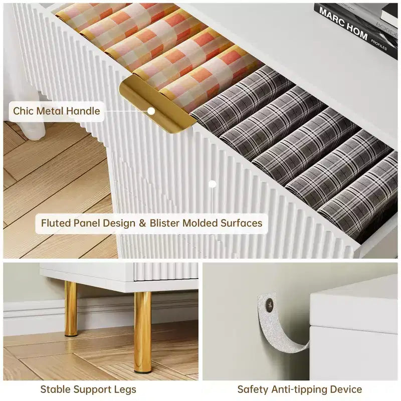 Comò a 3 cassetti, Verde / Naturale / Rosa / Bianco, Cassettiera moderna in legno, Per uso individuale