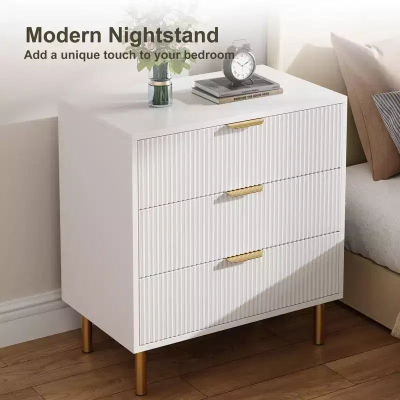 Comò a 3 cassetti, Verde / Naturale / Rosa / Bianco, Cassettiera moderna in legno, Per uso individuale