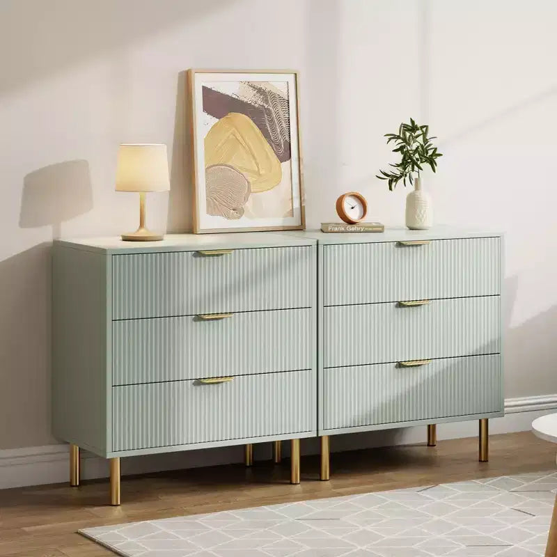 Comò a 3 cassetti, Verde / Naturale / Rosa / Bianco, Cassettiera moderna in legno, Per uso individuale