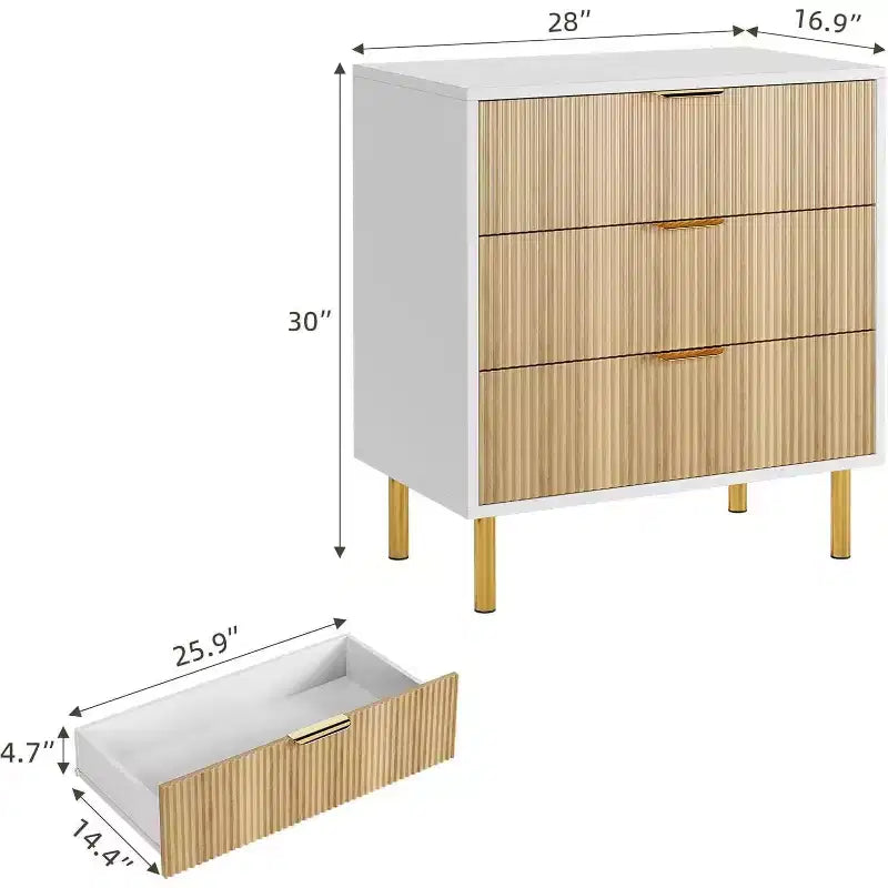 Comò a 3 cassetti, Verde / Naturale / Rosa / Bianco, Cassettiera moderna in legno, Per uso individuale