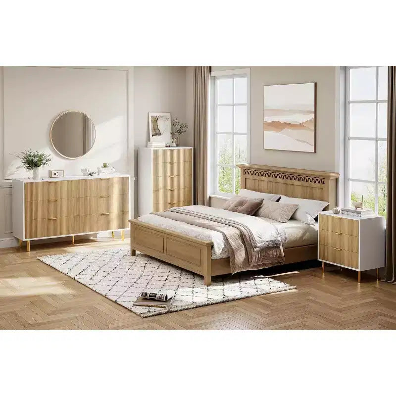 Comò a 3 cassetti, Verde / Naturale / Rosa / Bianco, Cassettiera moderna in legno, Per uso individuale