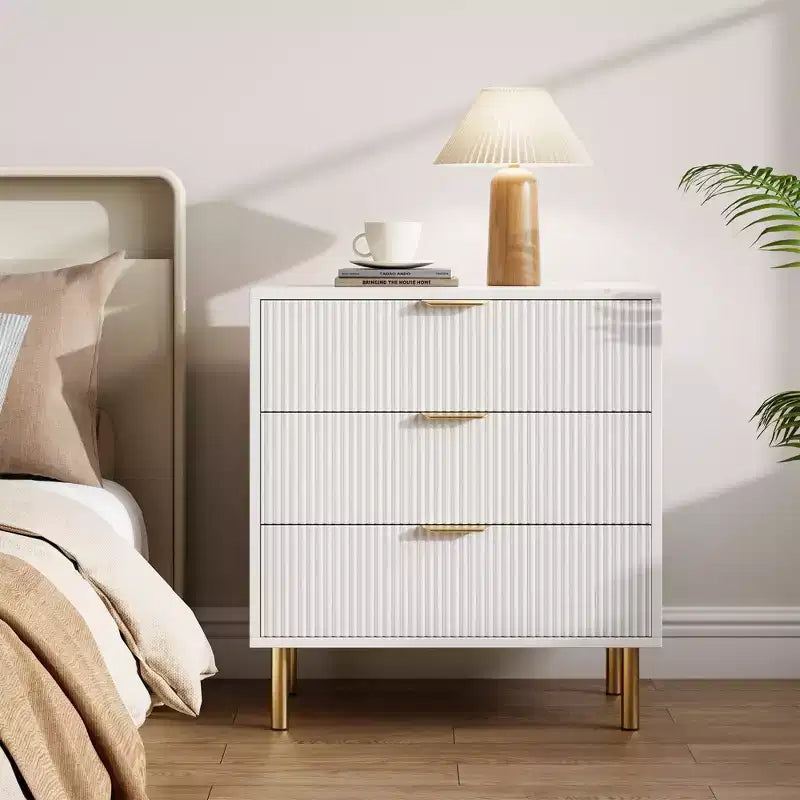 Comò a 3 cassetti, Verde / Naturale / Rosa / Bianco, Cassettiera moderna in legno, Per uso individuale