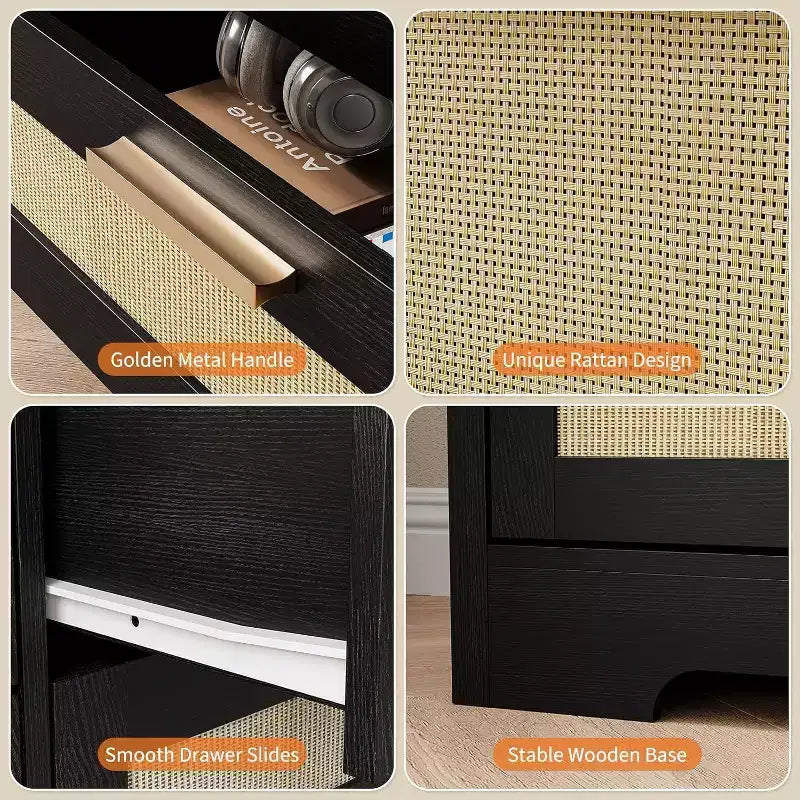Cassettiera in Rattan Naturale a 10 Cassetti, Larga 150 cm, Utente Singolo