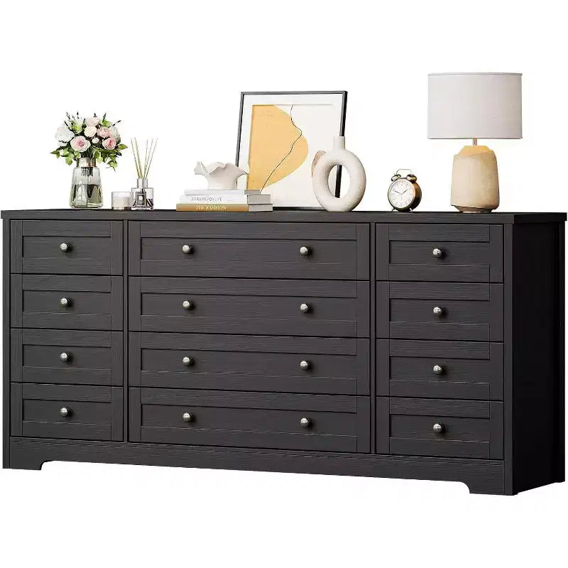 Comò a 12 cassetti e mobile TV (marrone scuro anticato/nero/bianco) – Utente singolo