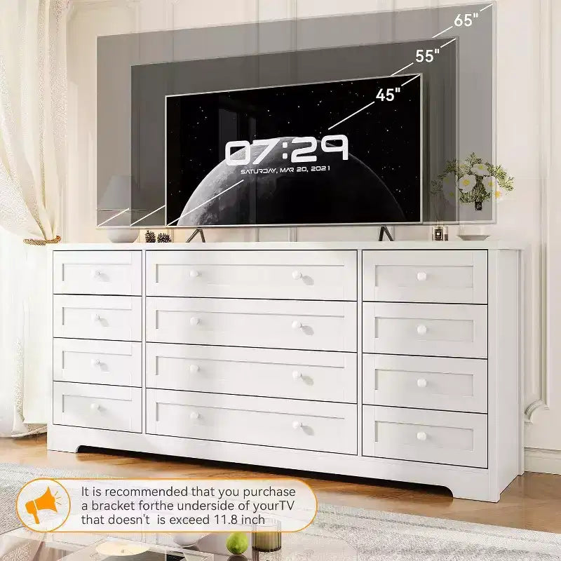 Comò a 12 cassetti e mobile TV (marrone scuro anticato/nero/bianco) – Utente singolo