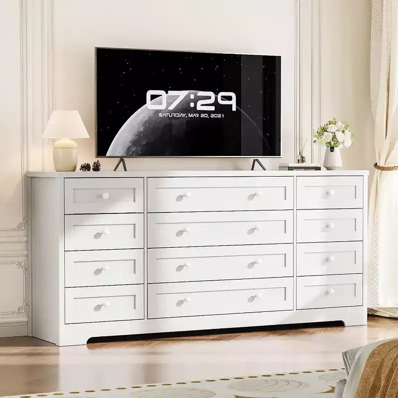 Comò a 12 cassetti e mobile TV (marrone scuro anticato/nero/bianco) – Utente singolo