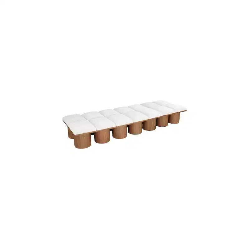 Panca in tessuto bouclé color crema, imbottita, struttura in legno di noce, 1 posto